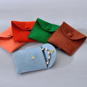 Custom Logo <b>Thick</b> Jewelry Pouch Metal Snap Button Pouch Suede Microfiber Custom Jewelry <b>Cards</b> Packaging Necklace Velvet Pouch - Product Image 3