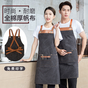 Delantal de lona de algodón grueso color azul lago con bolsillos para personal de restaurante y bar, uniformes hechos a medida - Product Image 2