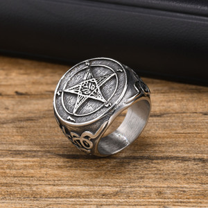 Nhẫn thép không gỉ OAHLAN thời trang, hình ngũ giác, biểu tượng <span class=keywords><strong>Lucifer</strong></span> Satan, dành cho nam, size 7-12, có thể tùy chỉnh cá nhân - Product Image 2