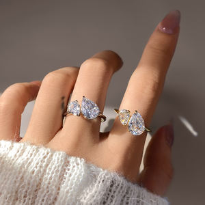 Блеск с ярким родиевым покрытием, серебряный цвет, модные Колечки с цирконием со льдом и грушевой огранкой, ювелирные изделия для женщин - Product Image 5