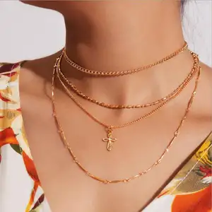 Bohemian Multi layer Cross Pendant Necklaces For Women Fashion Golden Geometric Charm Chains Necklace Wholesale Jewelry New 2020