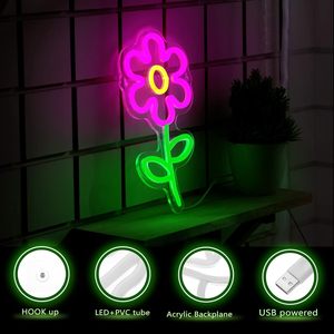 Letreros de flores de margarita, luces LED de neón regulables, alimentadas por USB, luz ambiental, decoración para escaparates, luz indicadora de calle, personalizadas, 5V - Product Image 2