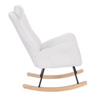 Chaise de chambre d'enfant à bascule, fauteuil Teddy avec base en bois, bascule pour bébé avec appui-tête et poche latérale pratique, blanc pur