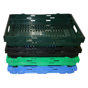 Supermarket <b>Basket</b> 595x385x185mm Plastic <b>Stackable</b> Nesting Vegetable Fruit Storage Crate Blue Black - Product Image 1