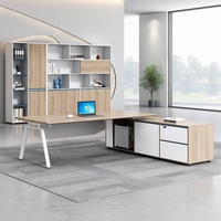 Bureau de direction moderne extensible en panneaux de bois pour bureau à domicile avec boîte de gestion des câbles et design de conférence sous le bureau