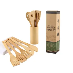 Best Selling Kitchen Accessories Eco-friendly Kitchenware Cooking Bamboo Spatula kitchenaid Utensil 6 pcs Set