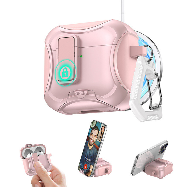 Factory Direct Shockproof Case for Apple for AirPods Pro Pro 2 for AirPods 4 Integrated Phone Stand Wireless Charging Compatible
