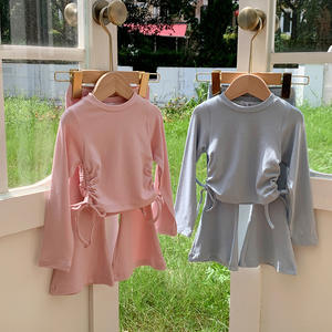 طقم ملابس للفتيات الصغيرات بتصميم كوري جديد للخريف ، بنطلون بقصة ضيقة من أسفل الجرس ، تي شيرت بأكمام طويلة برباط ، بدلة أطفال - Product Image 3