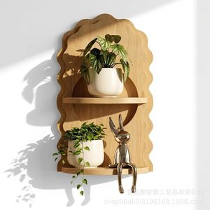 Solid Wood Wave <b>Wall</b> Mounted <b>Storage</b> Rack 2 Tier Nordic Style For Living Room Bedroom - Product Image 5