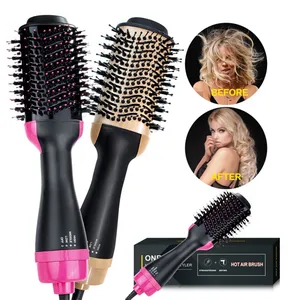 Brosse à cheveux électrique multifonctionnelle 1000W 4-en-1 Peigne à air chaud pour sèche-cheveux Volumizer Oval Barrel Blow Dryer Hair Straightener