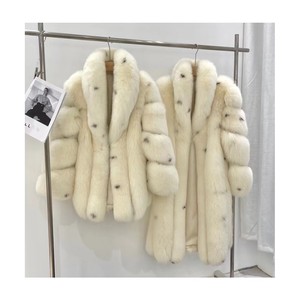 RX Furs Custom Color Long Style Fashion Overcoat Lapel Jacket <strong>Full</strong> <strong>Length</strong> Pelt Retro Dots Real Fur <strong>Coat</strong> With Big Collar - Product Image 6