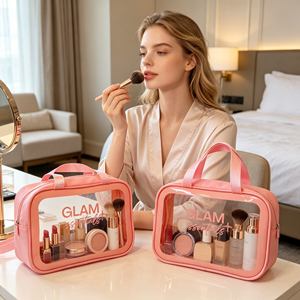 กระเป๋าเครื่องสำอางใส Pinky PU พร้อมหูหิ้ว กันน้ำ พกพาสะดวก สำหรับจัดเก็บอุปกรณ์อาบน้ำ มีโลโก้ - Product Image 4