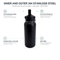 Bouteille d'eau isotherme en acier inoxydable avec couvercle à paille rabattable 32oz 1000ml sans BPA anti-fuite pour la salle de sport, les clubs et les acheteurs en gros