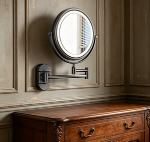 LED Round Wall-Mounted Metal Frame Foldable Magnifying <b>Lighted</b> Makeup <b>Mirror</b> for Bathroom - Product Image 5