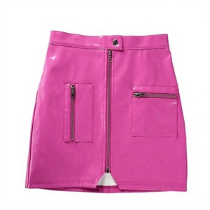 Minifalda ajustada de cintura alta de PU con cremallera frontal, color sólido, estilo Y2K brillante, para mujer, primavera - Product Image 1