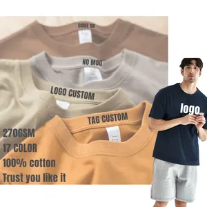 Custom Design 270 GSM Heavy Weight 100 Cotton Classic Round Neck Short Sleeve Men's T-shirts