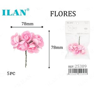 Ilan Flores Fiori di Carta Rosa 78mm 5 Pezzi per Artigianato e Decorazioni - Product Image 1