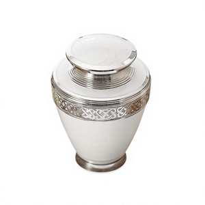 Urnes funéraires élégantes en laiton argenté perlé blanc avec sac en velours - Product Image 1