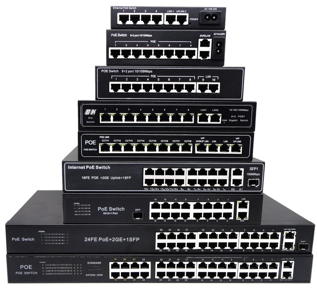 New POE Switch 4 8 16 24 Port 10/100M 2 Port Uplink 1000M Ethernet Fiber POE Switch Unmanaged Gigabit Poe Switch for IP Camera