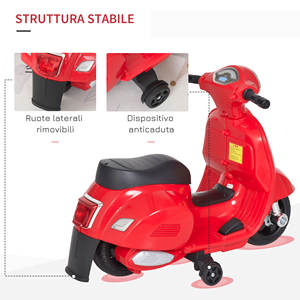 Motocicleta Eléctrica para Niños con Licencia Oficial HOMCOM, Vespa con Batería de 6V, Faros y Bocina, para Niños de 18 a 36 Meses, Rojo, 66.5x - Product Image 6