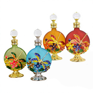 30ML Exquisite Vintage Dragonfly Painted Glass Perfume <b>Bottle</b> Round Shape Metal Base With Crystal <b>Stopper</b> Gift Craft - Product Image 2
