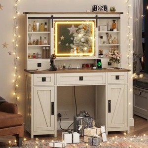 Bureau de table de maquillage <span class=keywords><strong>rustique</strong></span> avec lumière LED et <span class=keywords><strong>coiffeuse</strong></span> à tiroir avec miroir pour meubles de maison de chambre à coucher - Product Image 2