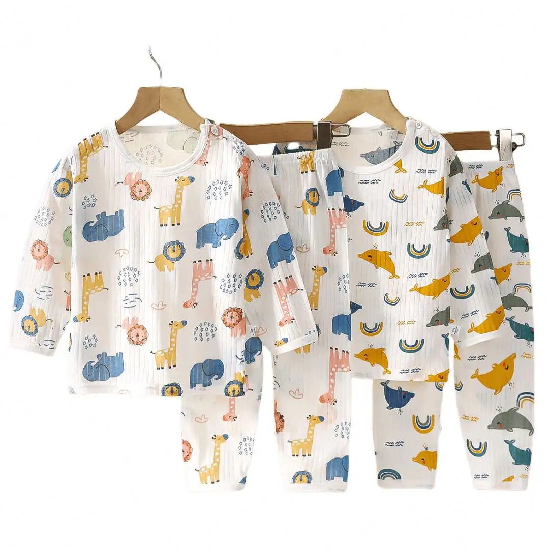 2023 Now Custom Children's Sleepwear Short Sleeve Shorts Pajamas Kids Summer Clothing Sets For Boy Plaid Casual Unisex Waffle