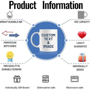 Tasses en céramique blanches en gros, avec revêtement émaillé coloré, impression par sublimation, logo personnalisé, cadeau promotionnel pour entreprise, souvenir, maison, bureau - Product Image 2