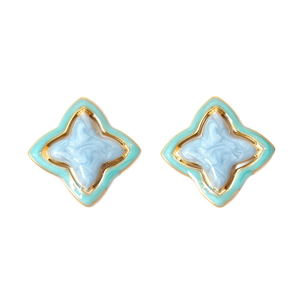 Fashion <b>Stud</b> <b>Earrings</b> 316L Stainless Steel PVD Gold Plating Sustainable Resistant Light <b>Blue</b> Enamel Design - Product Image 2