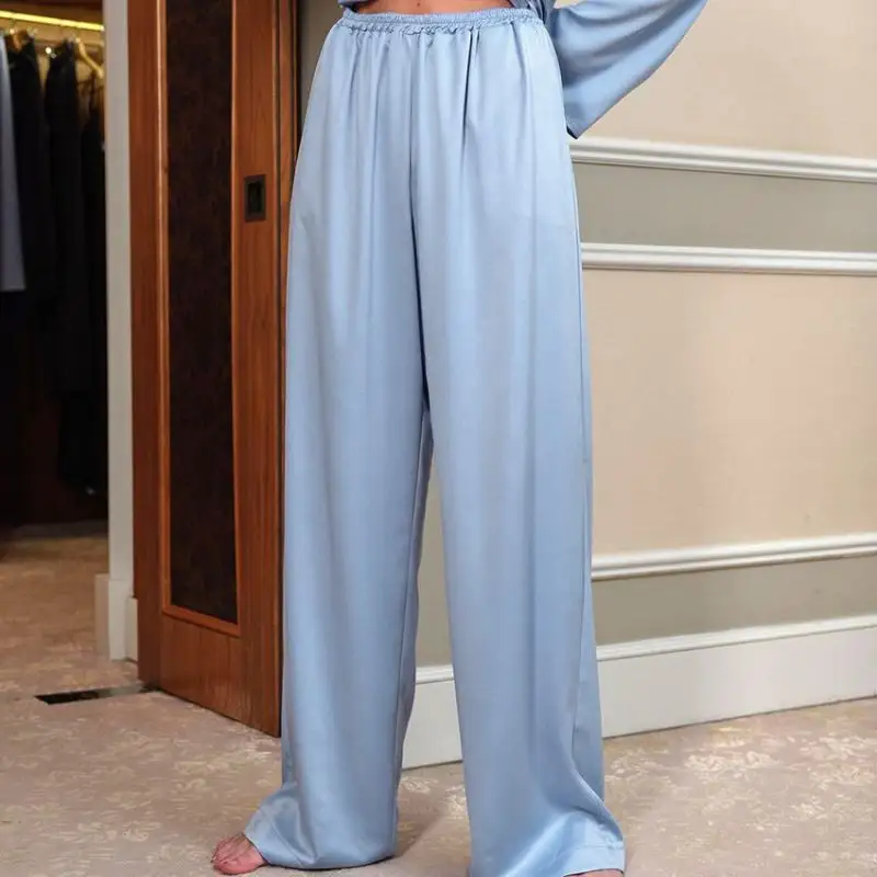 Yeni sıcak ürünler pijama kadın bahar uzun kollu düz renk tasarım ince kesit pantolon buz ipek ev tekstili