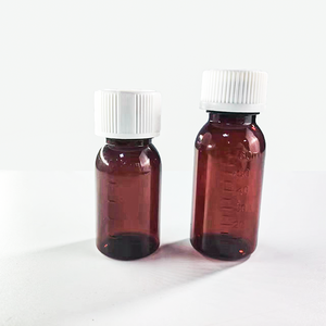 卸売カスタマイズ可能なプラスチック50 ml 60 ml液体楕円形ボトルチャイルドプルーフキャップ付き段階的琥珀色薬液体ボトル - Product Image 1