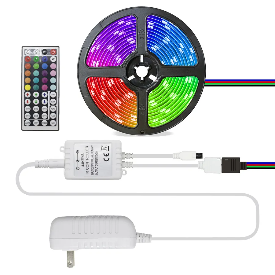 12V SMD5050 5m RGB led strip light kit with 44 key infrared remote led light strip rgb