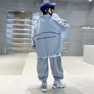 Ensemble de vêtements de sport décontractés pour garçons OEM ODM avec fermeture éclair, <span class=keywords><strong>sweat</strong></span>-shirt élégant et tendance pour le printemps et l'automne, tenue à la mode pour enfants - Product Image 3
