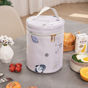 Starry Sky 325PE Bento Bag Round Bucket Gray 18.5x18.5x23cm Insulated Lunch Bag For Work School Outdoor Picnic - Product Image 2
