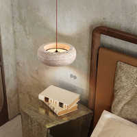 Luminaire suspendu en travertin rond naturel vintage Wabi-sabi pour chambre à coucher, couloir, table à manger