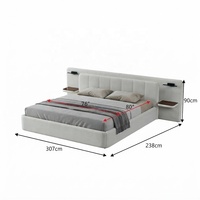 Lit king size moderne haut de gamme en tissu avec tête de lit éclairée par LED, tête de lit extensible, lit en tissu, lits rembourrés pour chambre à coucher