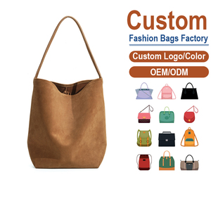 Soft Suede Fashion Vintage Summer <b>Bucket</b> Bag Open-top Design Lazy Women's Large Capacity Crossbody Anti-Theft Custom Logo - Product Image 1