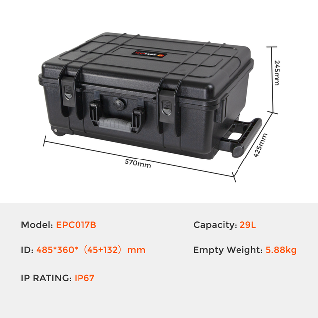 Everest EPC017B ABS IP67 Heavy-Duty Rugged Hard Plastic Equipment Waterproof Shockproof Dustproof Case on Wheels OEM