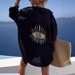 2026 European American Foreign Trade Women's Clothing Spring Summer New Style Lapel Long-Sleeved Cotton <b>Linen</b> Casual Solid Color - Product Image 5