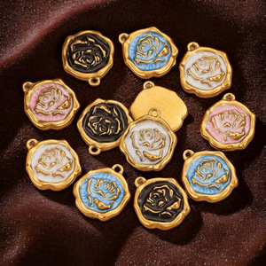 จี้เคลือบลายกุหลาบสไตล์วินเทจ |   จี้สแตนเลสสตีลชุบทอง 18K PVD สำหรับเด็ก สำหรับทำเครื่องประดับ |   กันน้ำ - Product Image 6