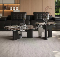 Ensemble de table basse moderne et luxueuse, minimaliste, en marbre noir, table circulaire pour canapé avec structure en acier inoxydable de qualité supérieure pour salon