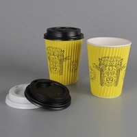 Tasses à café en papier imprimé jaune personnalisé, 10 pièces, 8oz 12oz 16oz 20oz, Double paroi avec couvercle