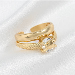 Anneaux de mode en or plaqué, simples, à double couche, ouverts, hautement polis, réglables, en forme de cœur, de la marque Rakol ZPR1037 - Product Image 1