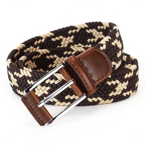 Ceinture extensible tressée bleu-noir pour homme avec garniture en cuir et boucle argentée, accessoire décontracté toutes saisons - Product Image 3