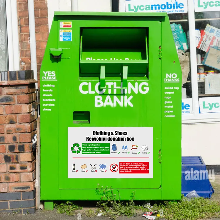 Sortie d'usine Australie USA marché Offre Spéciale vêtements charité collection de vêtements bin Box utilisé vêtements drop off Bin