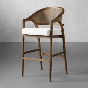 Taburete de Bar de Madera Maciza de Estilo <span class=keywords><strong>Vintage</strong></span> Francés Moderno, Tejido de Ratán, para Isla de <span class=keywords><strong>Cocina</strong></span>, Bar, Cafetería, Venta al por Mayor - Product Image 1