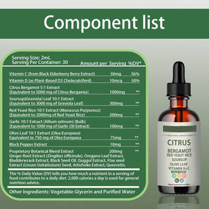 Gotas Líquidas de Bergamota Cítrica Orgánica de Marca Propia con Extracto de Guanábana y Arroz de <span class=keywords><strong>Levadura</strong></span> <span class=keywords><strong>Roja</strong></span> <span class=keywords><strong>para</strong></span> Adultos, Apoyo al <span class=keywords><strong>Colesterol</strong></span> - Product Image 2