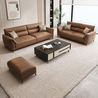 Canapé sectionnel en cuir moderne et minimaliste, luxe léger, modulaire, pour salon de villa, trois places, canapé de détente, pieds en acier inoxydable