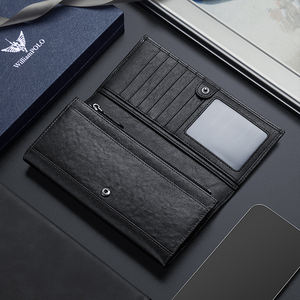 WilliamPOLO جلد أسود مدبوغ بالخضراوات طويل محفظة طويلة الموضة جلد البقر سحاب حالة بطاقة بالجملة - Product Image 4