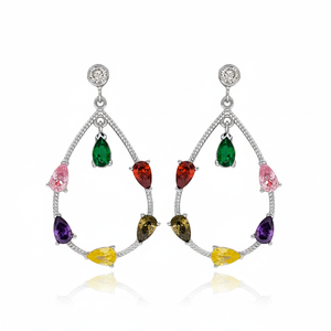 ต่างหูสตั๊ดเพทายหินผสมสีเครื่องประดับสเตอร์ลิงทำด้วยมือเงิน925 - Product Image 2